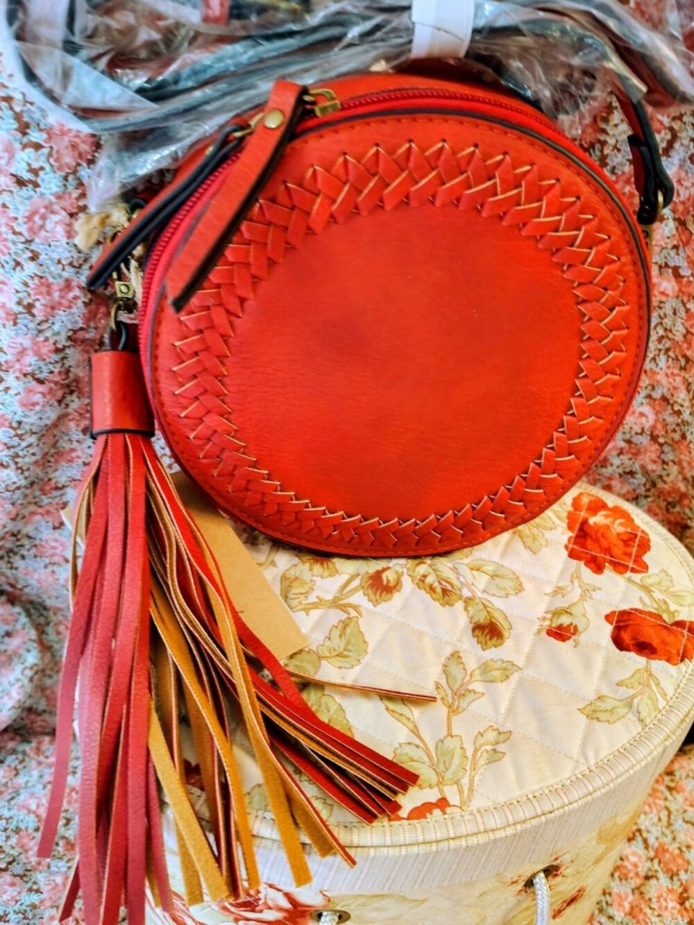 Ampere NWT Round Woven Vegan Leather Crossbody Bag